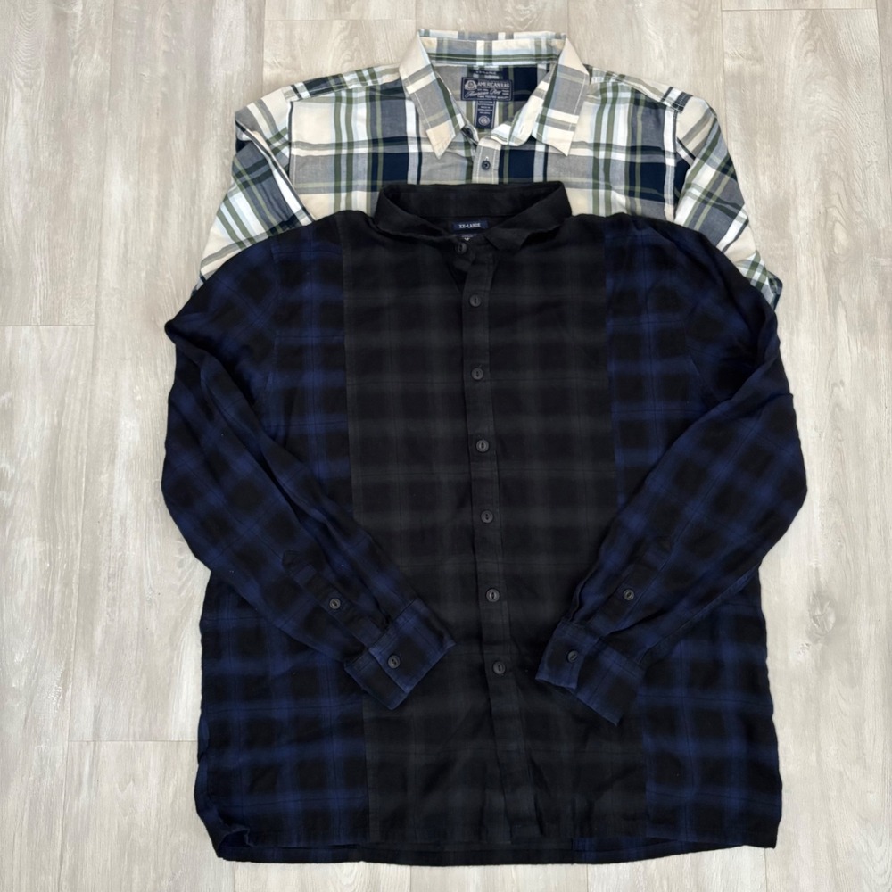 American Rag Mens XXL Plaid Button Down Shirts Bundle of 2 Cotton Blend
